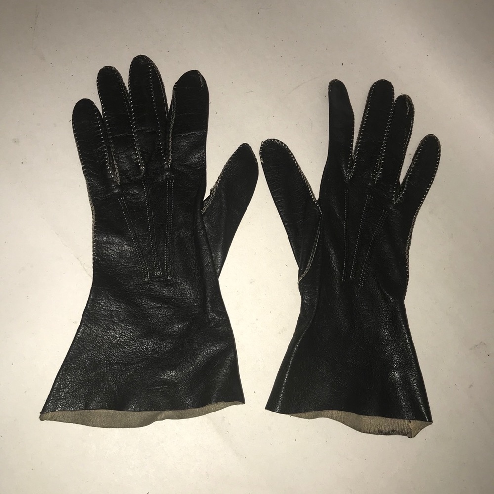 Fownes Black Leather Gloves Vintage Style Size 7